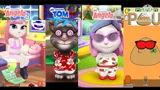 My Tom vs My Angela 2 vs Pou vs My Angela The Beach Party @aaronhunzikertv @aaronhunzikertv-y6g