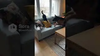 Luna and nova play. #cat #dog #cuteanimals #funny