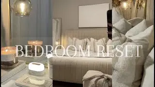 BEDROOM RESET|BEDROOM TOUR + BEDDING CHANGE UP+ NIGHT STAND STYLING & CLEAN W/ME
