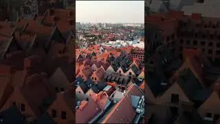 Flying the drone over Granary Island in Gdańsk. Stunning views of historic architecture.