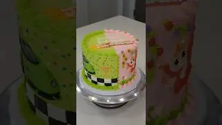 Green Lamborghini & Pink Fairy Cat Cake💚🏁💗🍓🌼 #cake #shorts