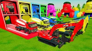 COLORFUL GARAGE - ALL EXCAVATORS & MIXER TRUCKS WITH FLATBED TRAILER! - FS22