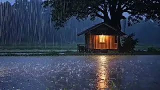 Warm Water Hut Night Ambience - Heavy Rain Sounds for Sleeping