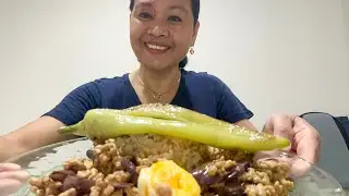 Pork Giniling with Eggplant + Egg / Rice - FILIPINO MUKBANG