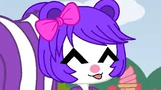 Fifi la fume is eating a stawberry ice-cream 💜🤍🎀🦨😋🍓🍦