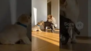 【Lab & Kitty Life】Cat Bops Puppy, Instantly Acts Sweet When Caught