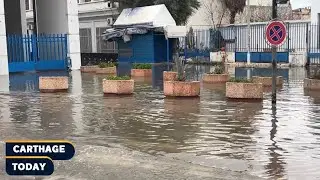 مياه الميناء القديم لمدينة تونس تغمر منطقة TGM في العاصمة 🇹🇳