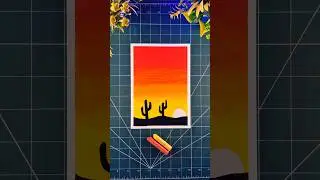 Desert Sunset with Cactus 🌵 Silhouette | Gallery Soft Oil Pastels Drawing Step by Step #shorts#viral
