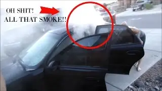NO HANDS SANDWICH MAKING/EATING CHALLENGE, LOSER GETS SMOKE BOMBED OUT OF CAR!!