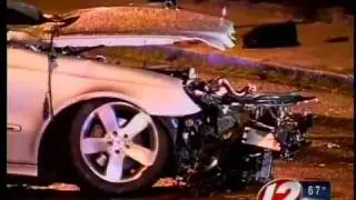 car slams building, ejects driver