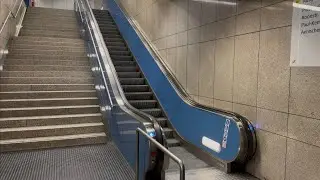 Bonn, Germany. 3x Escalator ride at Plittersdorfer Straße Stadtbahn station. O&K RT-HD & TKE Tugela 