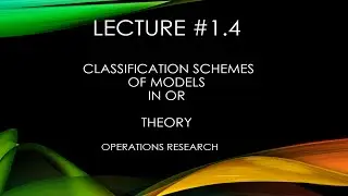 Classification Schemes of Models in OR | Operations Research | Theory | L1.4