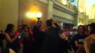 Scott Dibble greets supporters