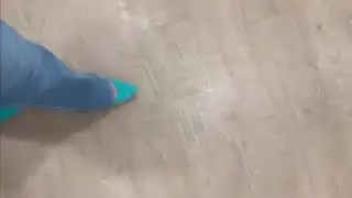 turquoise heels trot and blue jeans asmr walk on vilyl wood floor walking east