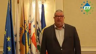 ETF President Frank Moreels greets affiliates at Executive Committee meeting in Bucharest