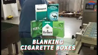 Automatic paper stripping machine for cigarette boxes.