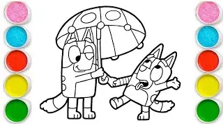 Bluey and Bingo with Umbrella Drawing, Painting & Coloring For Kids and Toddlers_ Easy Art