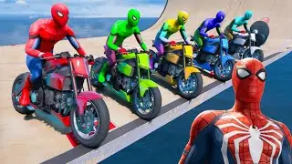 Spiderman and Motorcycle Race Challenge - Mega Ramp at The Airport - GTA V