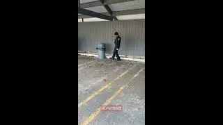 Police wakes up a raccoon inside trash can