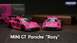 MINI GT Pink Porsche 911 GT3 R AO Racing #77 Roxy Review | New #77 (#1052) vs #80 (#872) Comparison