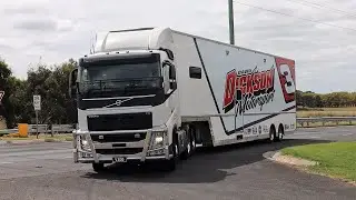 Australian speedway race transporters arrive at Premier Speedway