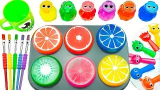 Oddly Satisfying l 6 Rainbow Mucus Slime Fruits FROM Shiny Lollipops Candy Hearts Magic Paint ASMR