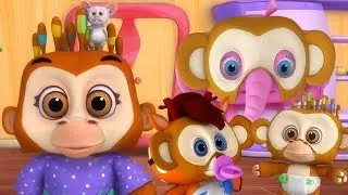 Fem Små Aber | Børns musik | Børnerim | rim på dansk | Five Little Monkeys | Kids Tv Dansk