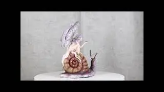 Fantasy Purple Elf Pixie Fairy Ladybug Sitting On Giant Snail Mollusk Figurine