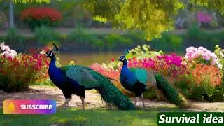 the beauty peacocks at the flower garden near river #survivalIdea #survivalskill