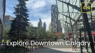 Walking on 7 Avenue SW Calgary | Relaxing City Walk 4K