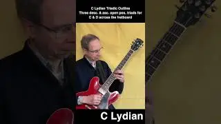 C Lydian Mode Three Descending and Ascending Open Position Triads Across the Fretboard
