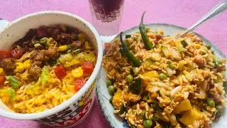 japanese tomato soup cup ramen 🍜 with nepali dish catpat#nepal #japan 