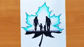 How to draw Happy family scenery| Scenery drawing easy | Simple art with rose |art video
