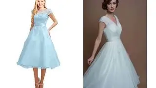 Tea Length Wedding Dresses with Cap Sleeves