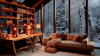 Snowy Forest Retreat for Relaxation and Work - Cozy Office Ambience ASMR 🔥