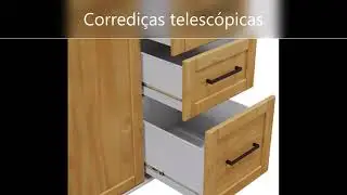 BALCAO DE PIA CRISTAL  2 PORTAS 3 GAVETAS FINESTRA CINZA CARVALHO