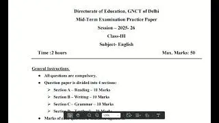 Class 3 English Mid Term Sample Paper 2025-26 Solution/ Doe English midterm practice paper 2025