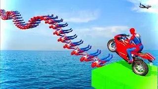 سبايدر مان اصعب دراجة نارية فوق اسماك القرشSuperheroes Ride on Motorcycle Stunt