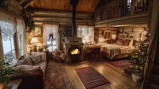 An Aging Cabin Wrapped in Snowfall | Cozy Fireplace Crackle for Sleep, Warmth and Quiet Time