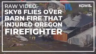Raw video: Sky8 flies over large barn fire in St. Paul that critically injured firefighter