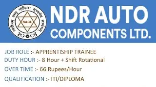 NDR Auto Components Ltd || Vacancy Opening || Apprenticeship || ITI, Diploma