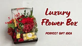 Luxury Flower Gift Box with Wine & Chocolate | Holiday Floral Arrangement