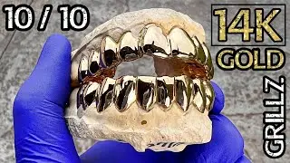 Real Solid 14K Gold Custom Grillz Set 10 Top on Ten Bottom Teeth