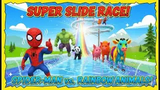 Spider-Man vs. Rainbow Animals: Super Slide Race! 🌈- 3d Animal Game - Funny 3d