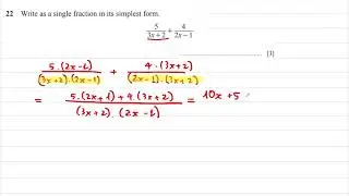 To&aacute;n IGCSE 0580 - C&acirc;u 22 - Fractional Expression- s23 - 22
