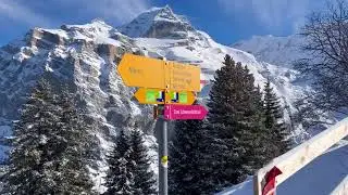 🇨🇭 4K Relaxing Winter Walk - The Jungfrau Region in M&uuml;rren, Switzerland