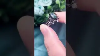 Black Gold Hexagon Moss Agate Engagement Ring Set | Gothic Floral Wedding Set | Anniversary Gift