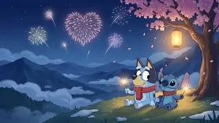 Stitch & Bluey Sakura Hills New Year 2026 🎆 Gentle Lofi Beats for Focus & Study 💫 Peaceful Fireworks