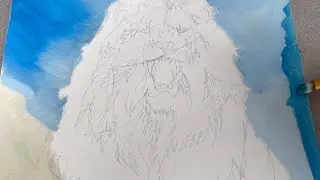 ASMR Oil Painting | Roaring Lion on a Cliff &ndash; Rock Layer Begins | Relaxing Brush Sounds