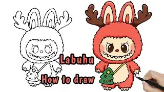 How to Draw Christmas Labubu as Santa Claus's reindeer Step by Step